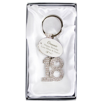 Personalised Swirls & Hearts Diamante 18th Birthday Keyring