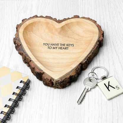 Personalised Rustic Carved Wooden Heart Dish | Romantic Valentine's Gift