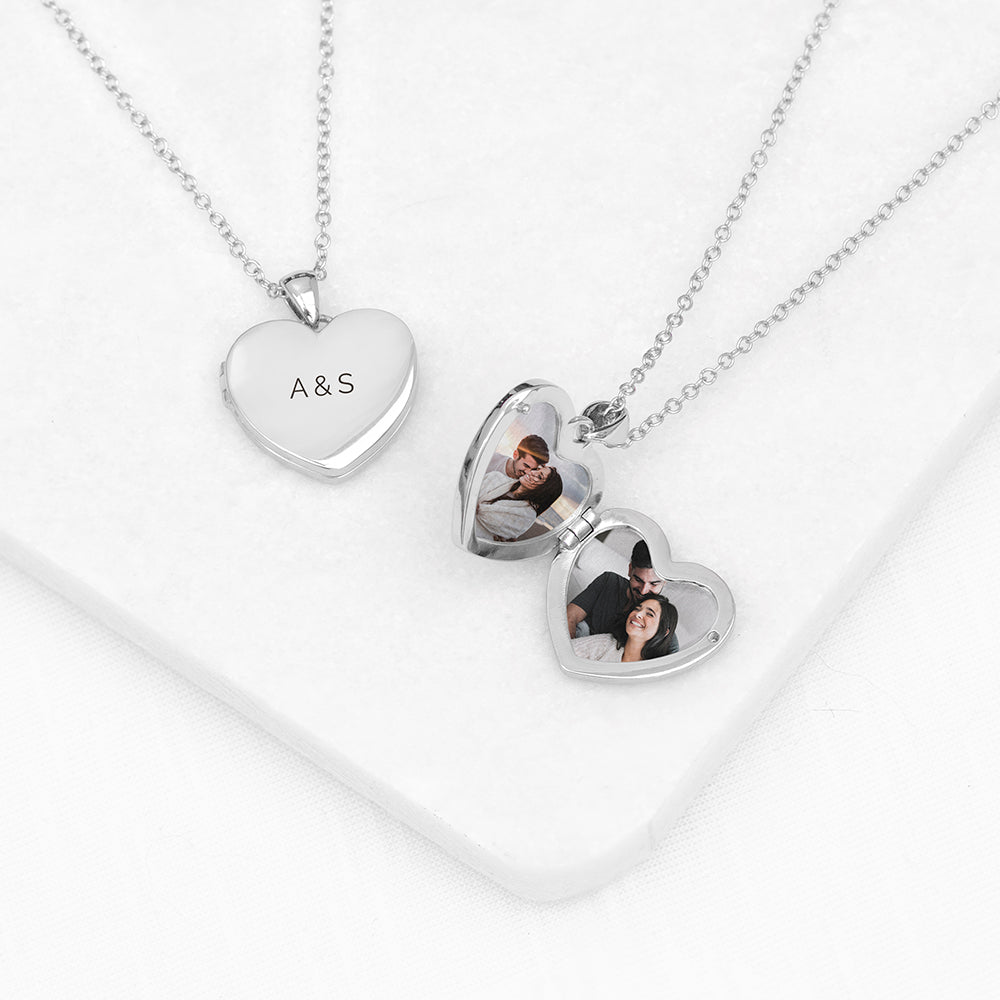 Personalised Heart Photo Locket Necklace - Silver Plated