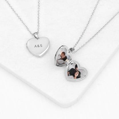 Personalised Heart Photo Locket Necklace - Silver Plated