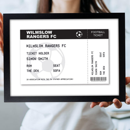 Personalised Football Ticket A4 Black Framed Print