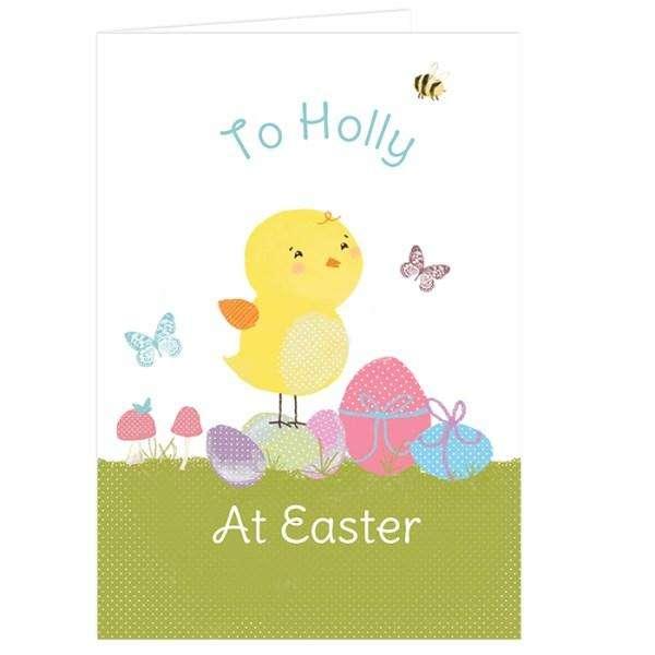 Personalised Easter Meadow Chick Card - Myhappymoments.co.uk