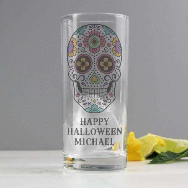 Personalised Sugar Skull Hi Ball Glass - Myhappymoments.co.uk