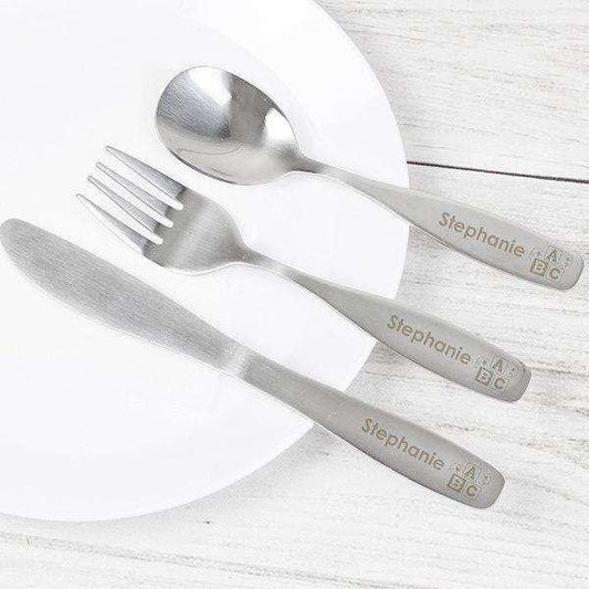 Personalised 3 Piece ABC Childrens Cutlery Set - Myhappymoments.co.uk