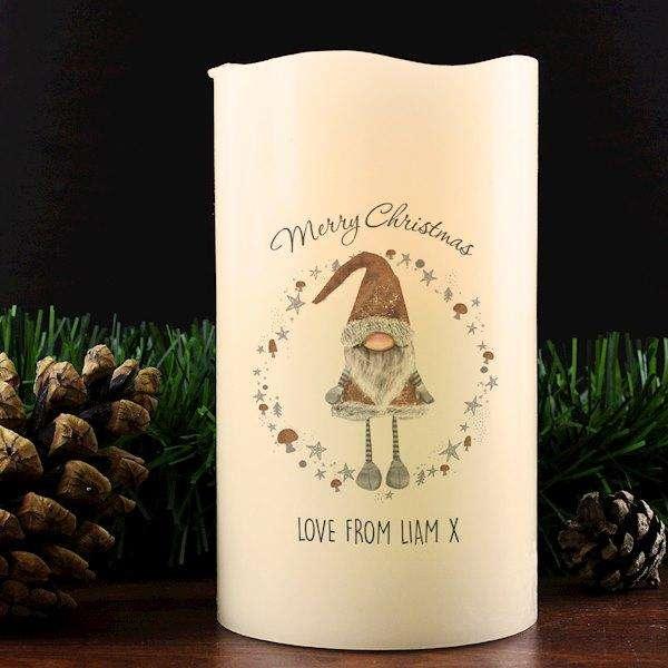 Personalised Scandinavian Christmas Gnome LED Candle - Myhappymoments.co.uk