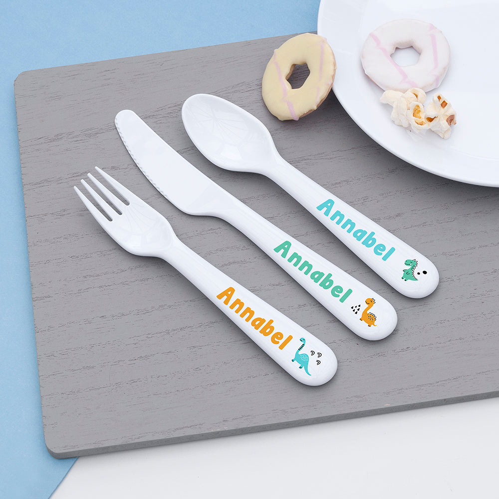 Personalised Children's Cute Dinosaur Cutlery Set