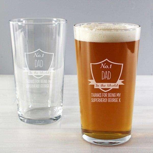 Personalised No.1 Shield Pint Glass - Myhappymoments.co.uk