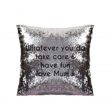 Personalised Secret Message Silver & Black Sequin Cushion - Myhappymoments.co.uk