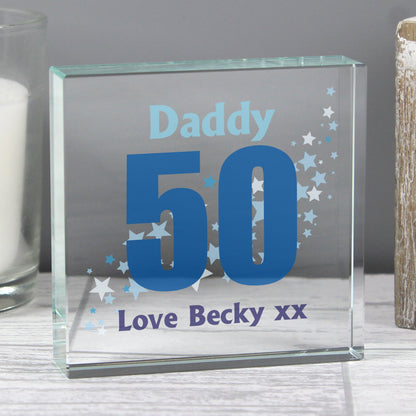 Personalised Stars Birthday Age Crystal Glass Token Large