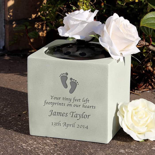 Personalised Footprints Memorial Graveside Vase - Myhappymoments.co.uk