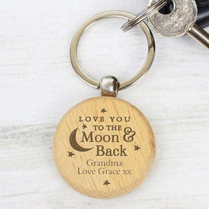 Personalised Wooden Love You To Moon & Back Keyring - Myhappymoments.co.uk