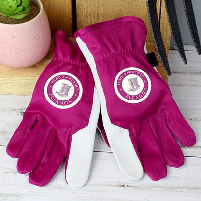 Personalised Head Gardener Medium Fushia Gardening Gloves - Myhappymoments.co.uk