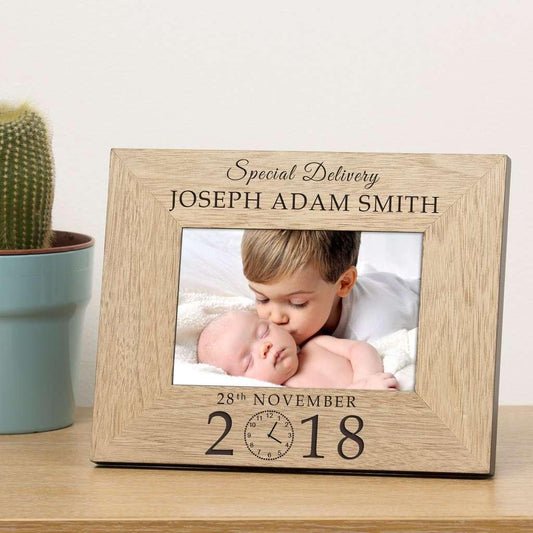 Special Delivery New Baby Personalised Wooden Photo Frame 6x4 - Myhappymoments.co.uk