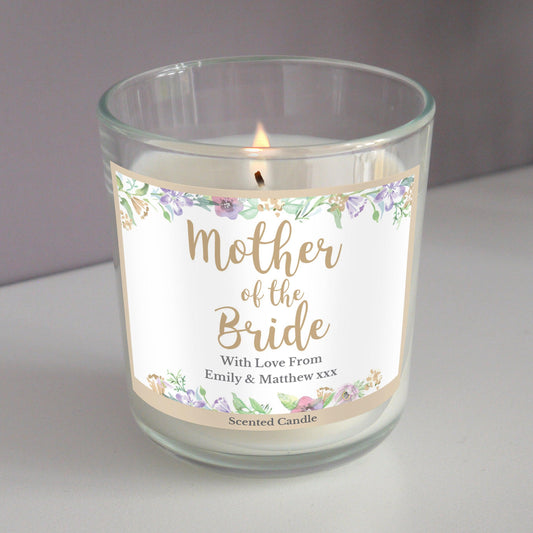 Personalised Floral Watercolour Mother of the Bride Scented Jar Candle - Myhappymoments.co.uk