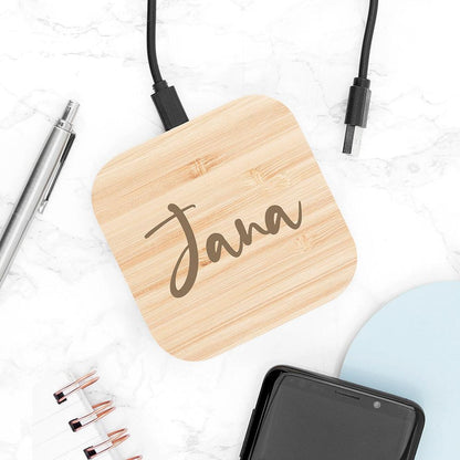 Personalised Bamboo Wireless Charger Pad