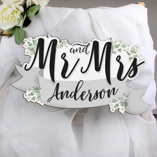 Personalised Mr & Mrs Wedding Wooden Hanging Sign Decoration