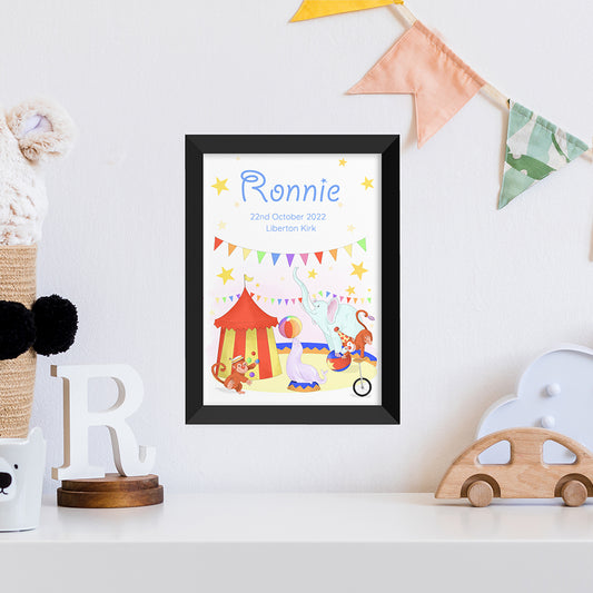 Personalised Circus Fun Black Framed Print