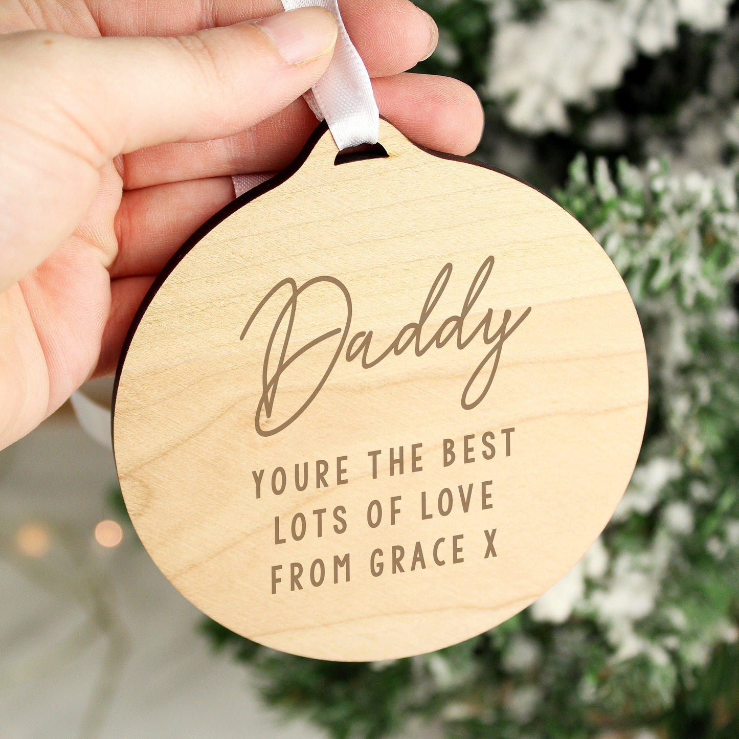 Personalised Free Text Round Wooden Christmas Decoration