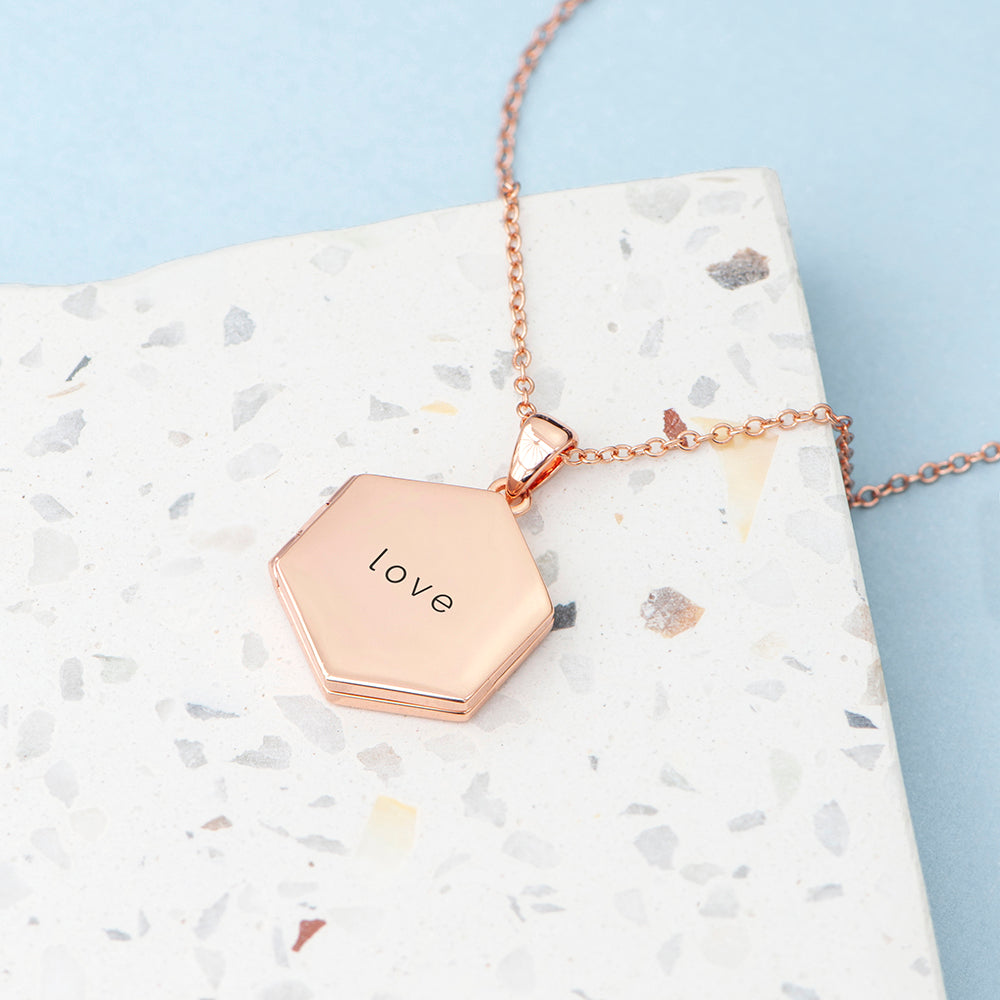 Personalised Hexagonal Photo Locket Necklace - Rose Gold Plated