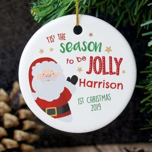 Personalised Tis The Season To Be Jolly Round Ceramic Christmas Decoration - Myhappymoments.co.uk