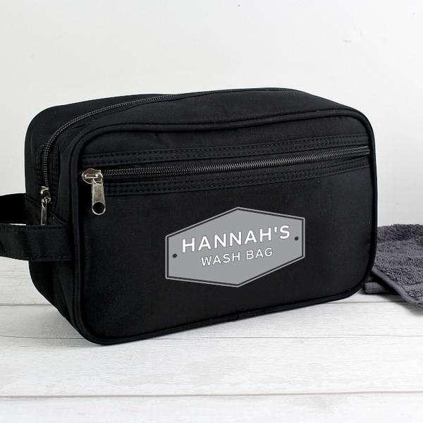 Personalised Men’s Black Wash Bag - Myhappymoments.co.uk