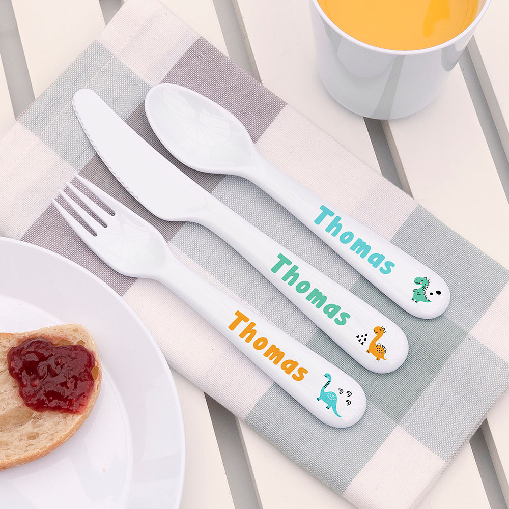 Personalised Children's Cute Dinosaur Cutlery Set