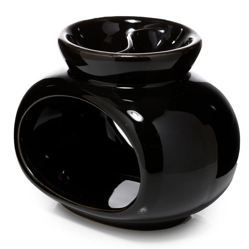 Ceramic Oval Double Dish and Tea Light Oil and Tart Burner - Black