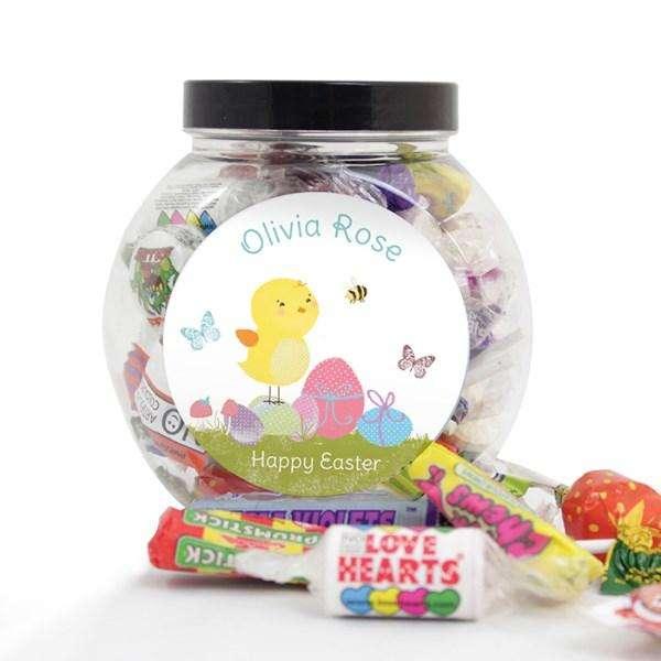 Personalised Easter Meadow Chick Sweets Jar - Myhappymoments.co.uk