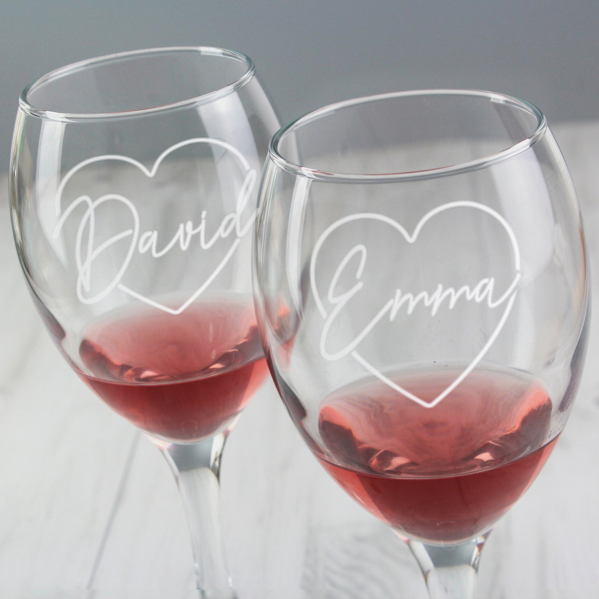 Personalised Heart Name Wine Glasses Set