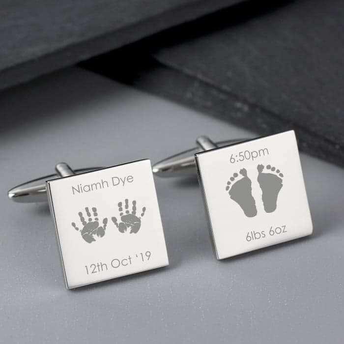 Personalised Hands and Feet New Baby Square Cufflinks - Myhappymoments.co.uk