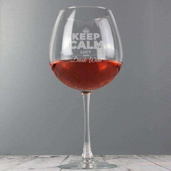 Personalised Keep Calm Bottle of Wine Glass - Myhappymoments.co.uk