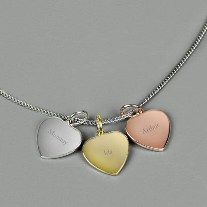 Personalised Gold, Rose Gold and Silver 3 Hearts Necklace - Myhappymoments.co.uk