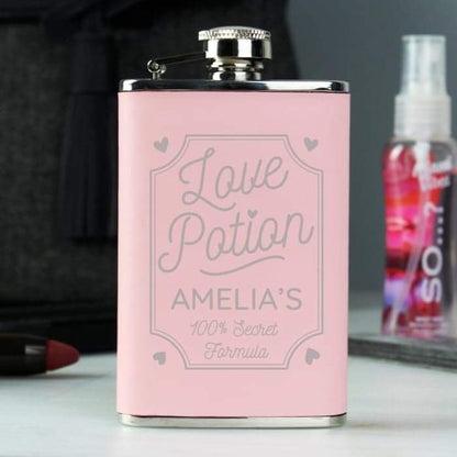 Personalised Love Potion Pink Hip Flask - Myhappymoments.co.uk