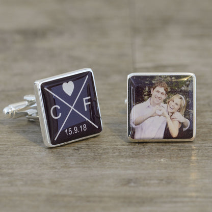 Personalised Initials Date & Photo Cufflinks - Myhappymoments.co.uk