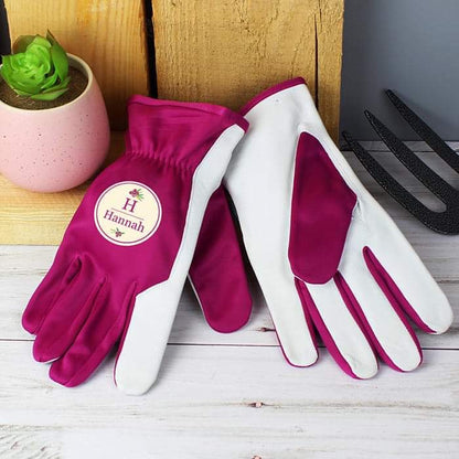 Personalised Floral Bouquet Medium Fuschia Gardening Gloves - Myhappymoments.co.uk