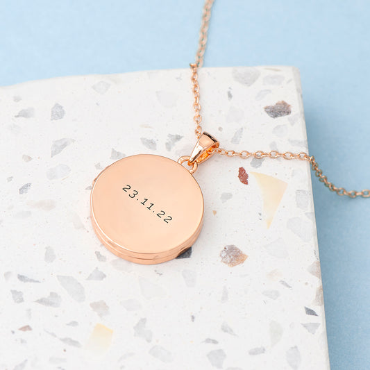 Personalised Round Photo Locket Necklace - Rose Gold Plated