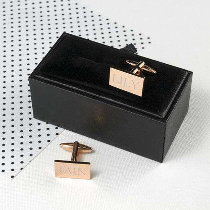 Personalised Rectangle Rose Gold Plated Cufflinks - Myhappymoments.co.uk