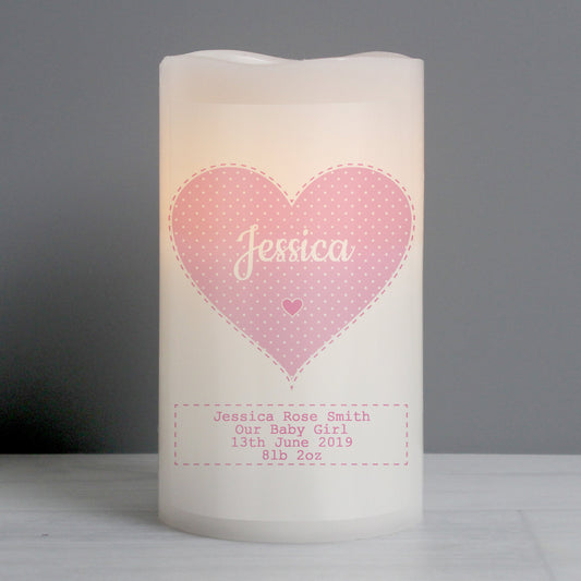 Personalised Stitch & Dot Baby Girl Nightlight LED Candle