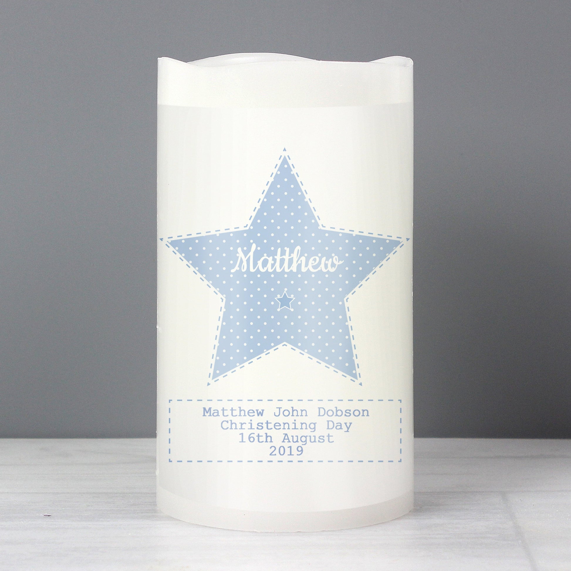 Personalised Stitch & Dot Baby Boy Nightlight LED Candle