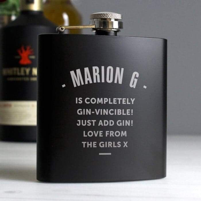 Personalised Any Message Black Hip Flask - Myhappymoments.co.uk