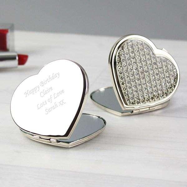 Personalised Diamante Heart Compact Mirror - Myhappymoments.co.uk