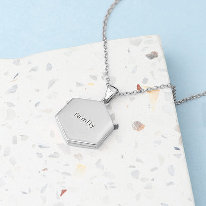 Personalised Hexagonal Photo Locket Necklace - Silver Plated