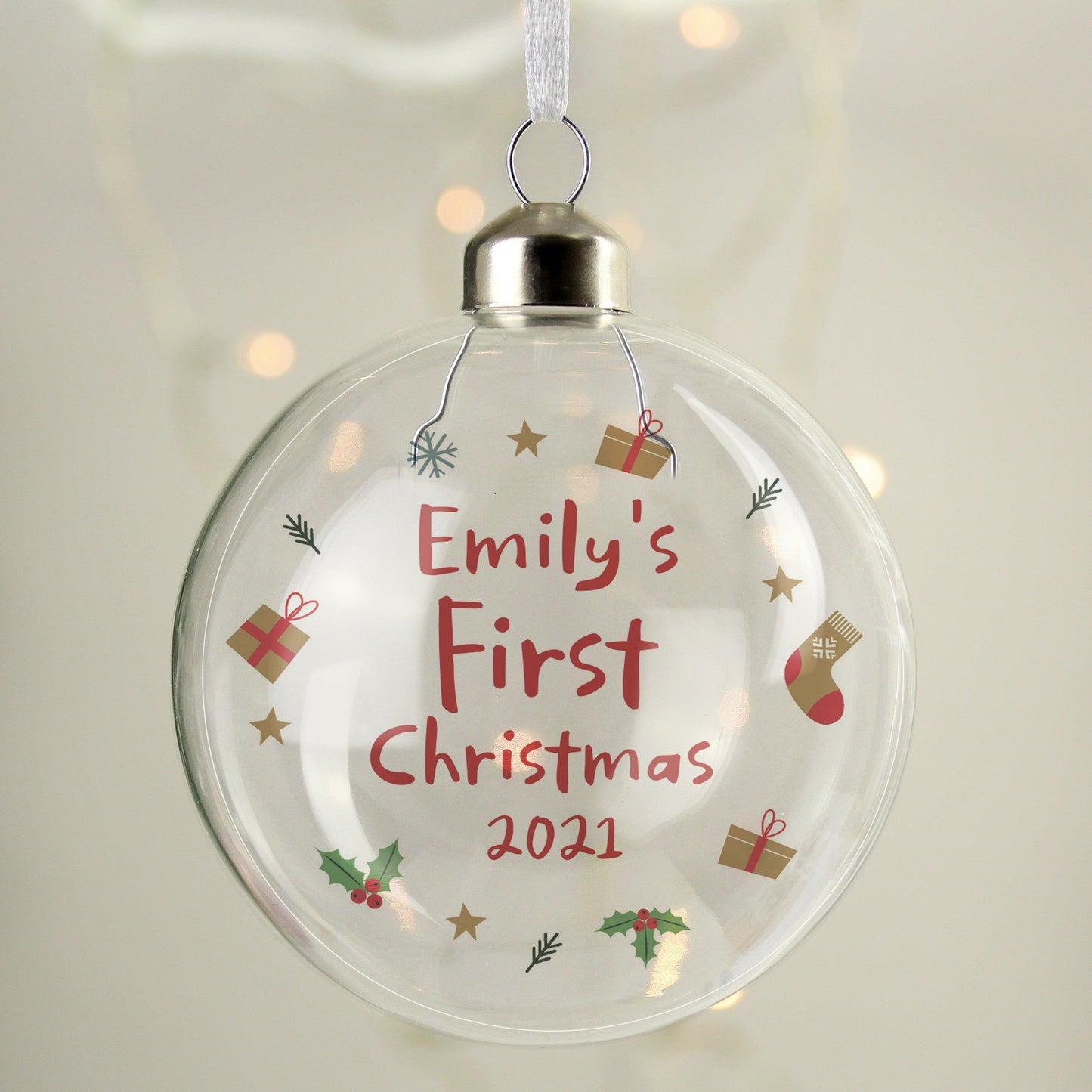 Personalised Baby’s First Christmas Glass Bauble