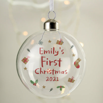 Personalised Baby’s First Christmas Glass Bauble