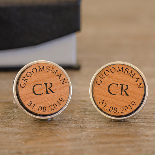 Personalised Groomsman Wooden Cufflinks - Myhappymoments.co.uk