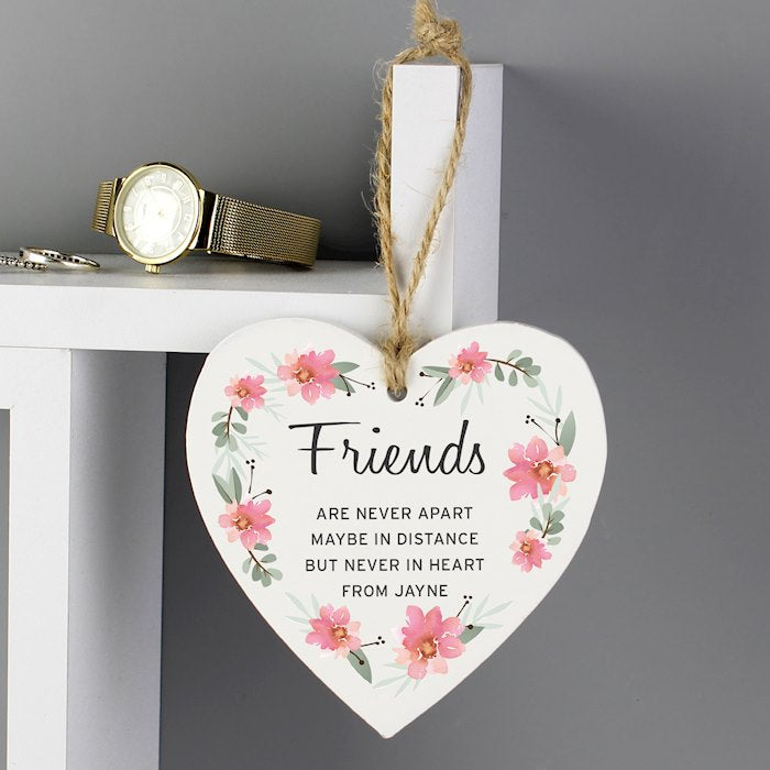 Personalised Floral Sentimental Wooden Hanging Heart Decoration