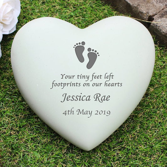 Personalised Footprints Heart Memorial - Myhappymoments.co.uk