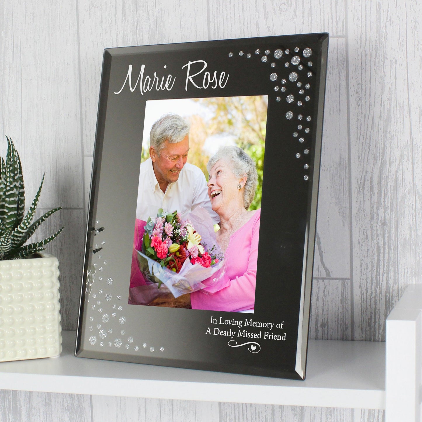 Personalised Swirls & Hearts Diamante Glass Photo Frame 6x4