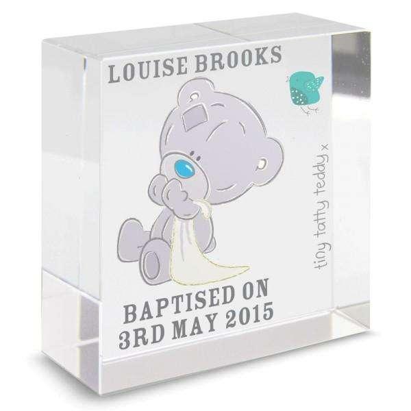 Personalised Tiny Tatty Teddy Medium Christening Crystal Token - Myhappymoments.co.uk