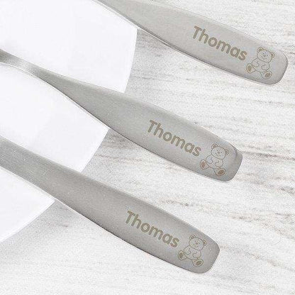 Personalised 3 Piece Teddy Bear Children's Cutlery Set - Myhappymoments.co.uk